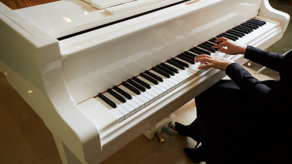 Image showing Womans hands on the keyboard of the piano closeup