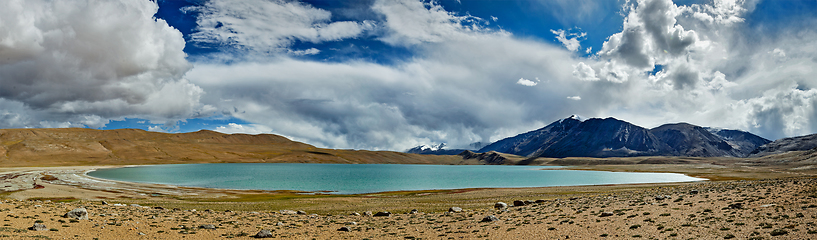 Image showing Panorama of Himalayan lake Kyagar Tso, Ladakh, India