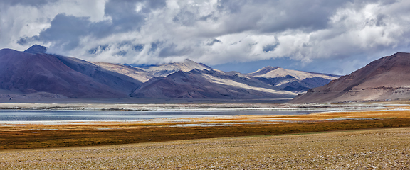 Image showing Panorama of Himalayan lake Tso Kar in Himalayas, Ladakh, India