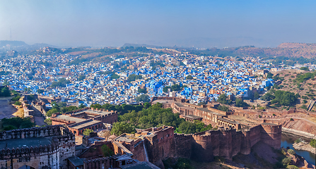 Image showing Aerial panorama of Jodhpur - the blue city. Rajasthan, India