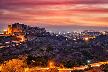 Image showing Mehrangarh fort in twilight. Jodhpur, India