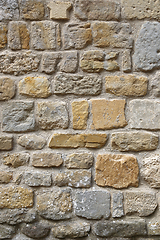 Image showing Very ancient stone wall, close up texture