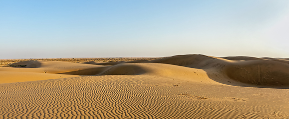 Image showing Panorama of dunes in Thar Desert, Rajasthan, India