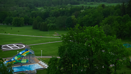 Image showing swimming pool on luxury resort in forest.