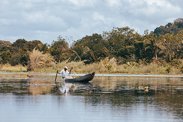Image showing Native Malagasy fishermen fishing on river, Madagascar