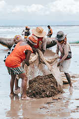 Image showing Native Malagasy fishermen fishing on sea, Madagascar