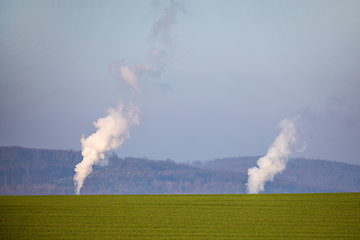 Image showing Smoke emission from factory pipes