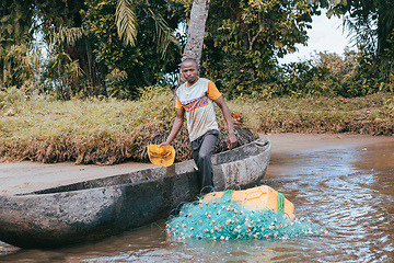 Image showing Native Malagasy fishermen fishing on river, Madagascar