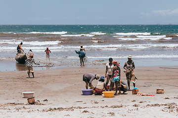 Image showing Native Malagasy fishermen fishing on sea, Madagascar