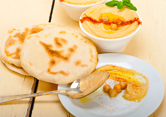 Image showing Hummus with pita bread