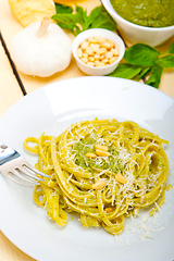 Image showing Italian traditional basil pesto pasta ingredients