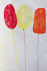 Image showing drawing of child red yellow and orange balloons