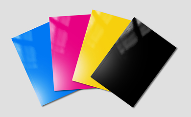 Image showing CMYK booklets set mockup on grey background