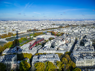 Image showing Aerial city view of Paris from Eiffel Tower, France