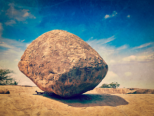 Image showing Krishna's butterball - balancing giant natural rock stone