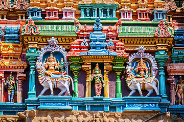 Image showing Sculptures on Hindu temple tower