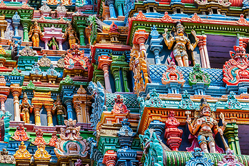 Image showing Sculptures on Hindu temple tower