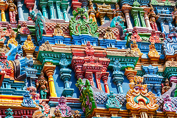 Image showing Sculptures on Hindu temple tower