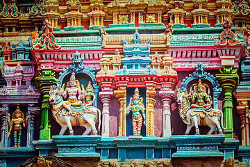 Image showing Sculptures on Hindu temple tower