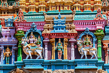 Image showing Sculptures on Hindu temple tower