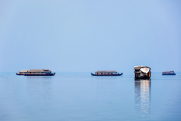 Image showing Houseboats in lake. Kerala, India