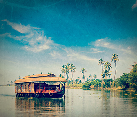 Image showing Houseboat on Kerala backwaters, India