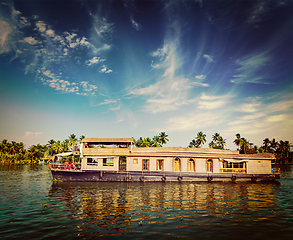 Image showing Houseboat on Kerala backwaters, India