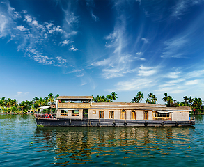 Image showing Houseboat on Kerala backwaters, India