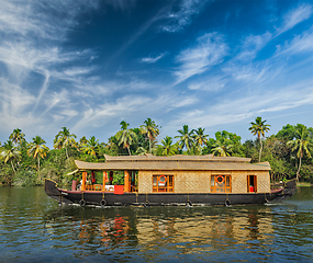 Image showing Houseboat on Kerala backwaters, India