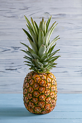 Image showing Ripe pineapple on blue background