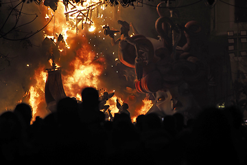 Image showing Sculpture Fallas burning in fire