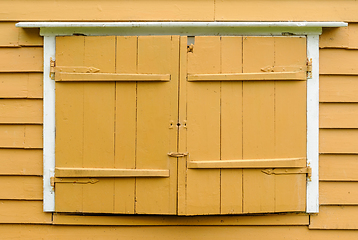 Image showing old window shutter with white moldings