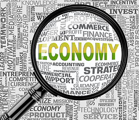Image showing Economy Magnifier Shows Macro Economics 3d Rendering