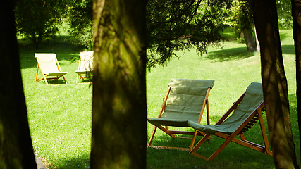 Image showing Rest chairs in the garden. Resort concept