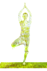 Image showing Double exposure image of woman doing yoga asana