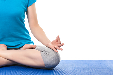 Image showing Close up of yoga Padmasana (Lotus pose) with Chin Mudra - psych