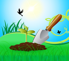 Image showing Gardening Trowel Represents Growing Flowers 3d Illustration