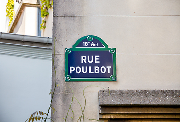 Image showing Rue Poulbot street sign, Paris, France