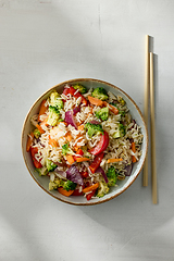 Image showing bowl of fried rice and vegetables