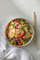 Image showing bowl of fried rice and vegetables