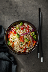 Image showing bowl of fried rice and vegetables