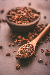 Image showing Organic cacao nibs in small bowl 