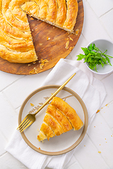 Image showing Traditional feta cheese phyllo pastry pie, borek or burek