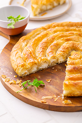 Image showing Traditional feta cheese phyllo pastry pie, borek or burek