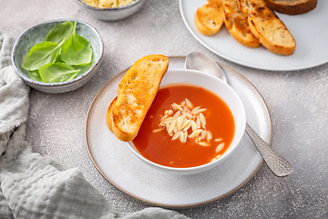 Image showing Greek tomato soup with orzo pasta