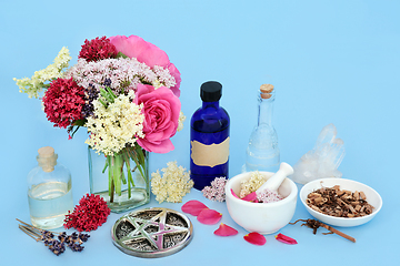 Image showing Tranquilizing Adaptogen Herbal Medicine with Flowers and Herbs  