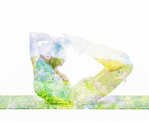 Image showing Double exposure image of woman doing yoga asana