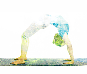 Image showing Double exposure image of woman doing yoga asana