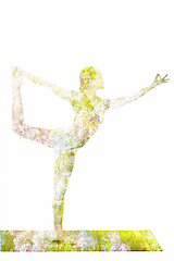 Image showing Double exposure image of woman doing yoga asana