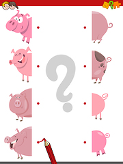 Image showing match the halves of pigs